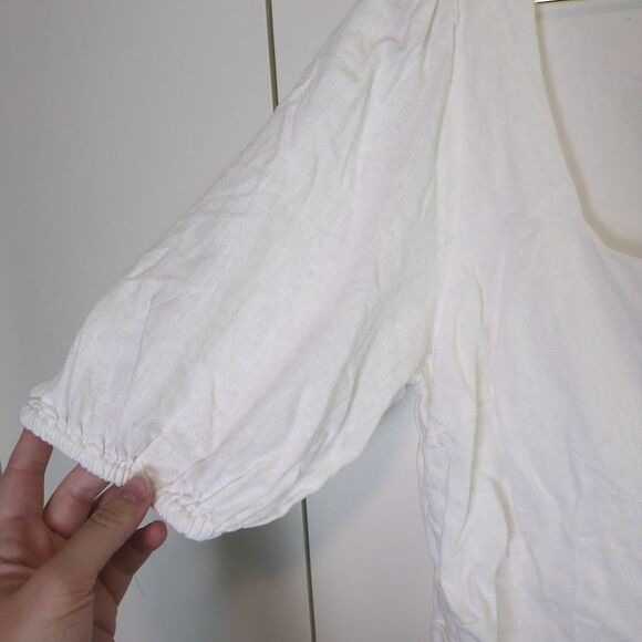 A New Day Women 10 White Mini Dress Smocked Puffed Short Sleeves - Picture 3 of 6